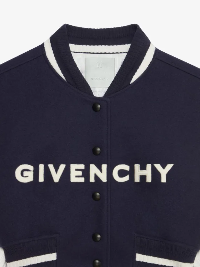 Women Outerwear and Blousons Givenchy GIVENCHY Cropped Varsity Jacket In Wool And Leather Navywhite