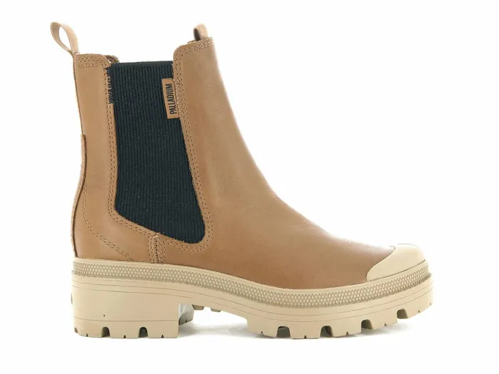 Women Palladium Heel Boots Pallabase Chelsea Leather Dear Brown