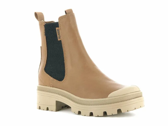Women Palladium Heel Boots Pallabase Chelsea Leather Dear Brown