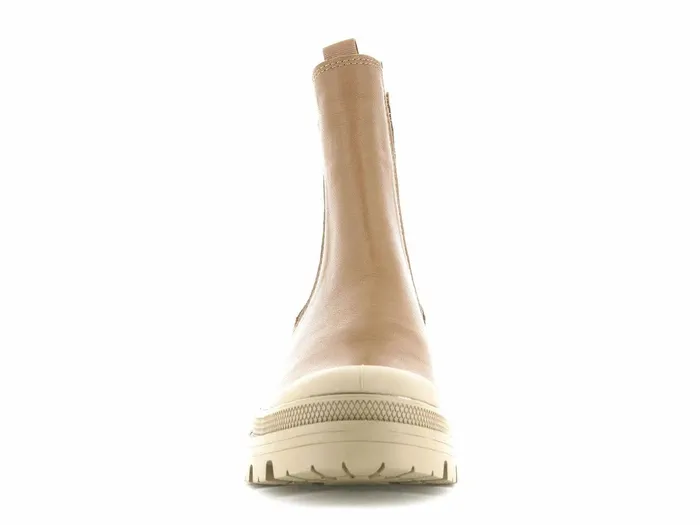 Women Palladium Heel Boots Pallabase Chelsea Leather Dear Brown