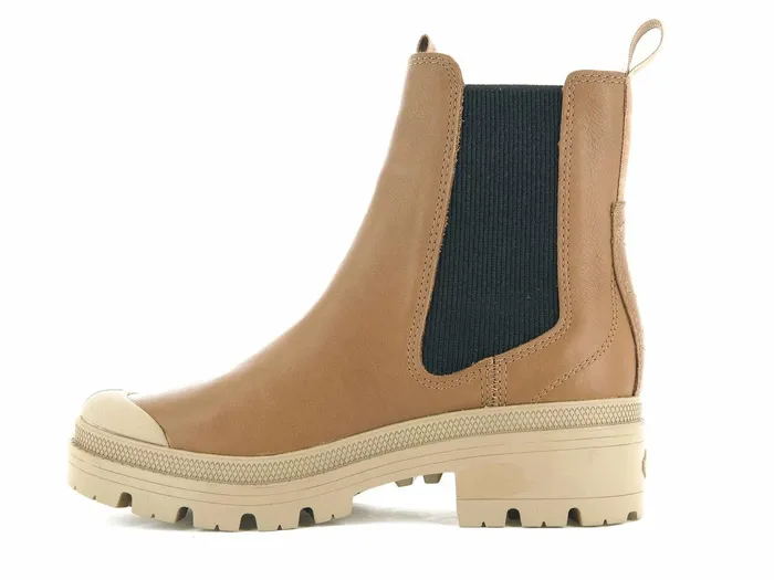 Women Palladium Heel Boots Pallabase Chelsea Leather Dear Brown