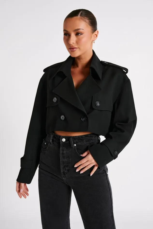 Women Palmer Cropped Trench Coat 8211 Black Black Meshki Coats and Jackets