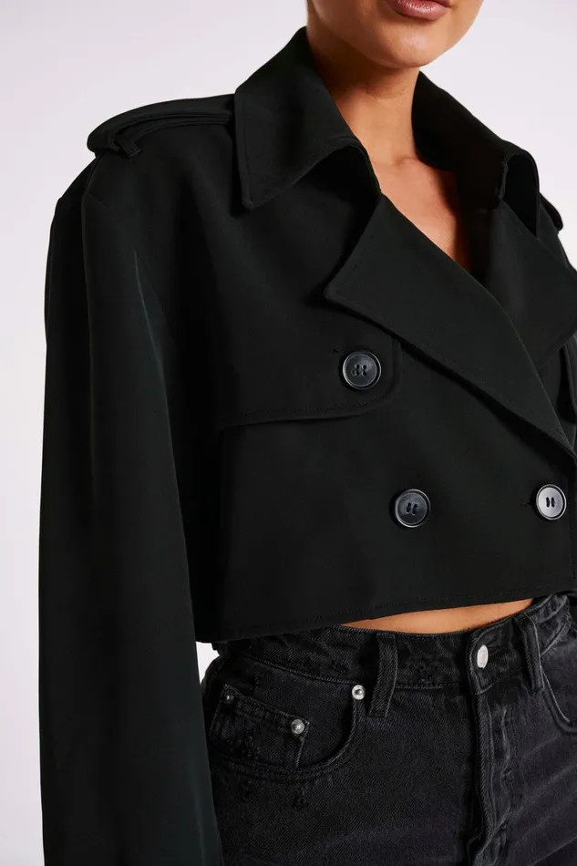 Women Palmer Cropped Trench Coat 8211 Black Black Meshki Coats and Jackets