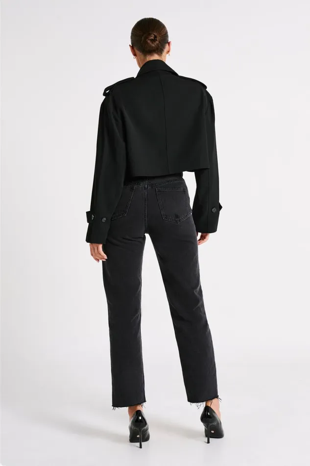 Women Palmer Cropped Trench Coat 8211 Black Black Meshki Coats and Jackets