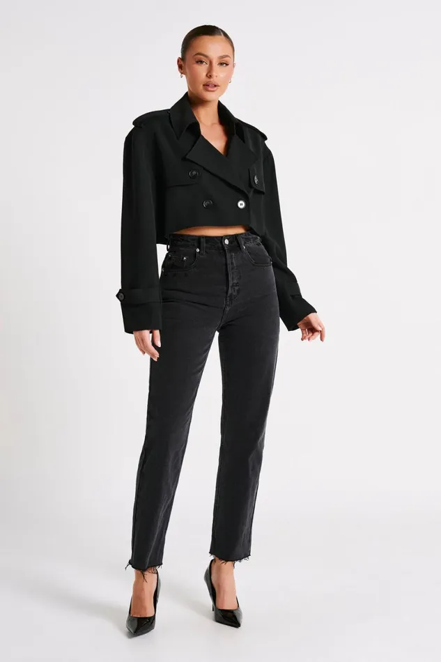 Women Palmer Cropped Trench Coat 8211 Black Black Meshki Coats and Jackets