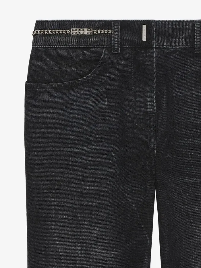 Women Pants and Shorts Givenchy Boot Cut Pants In Denim With Chains Detail Black