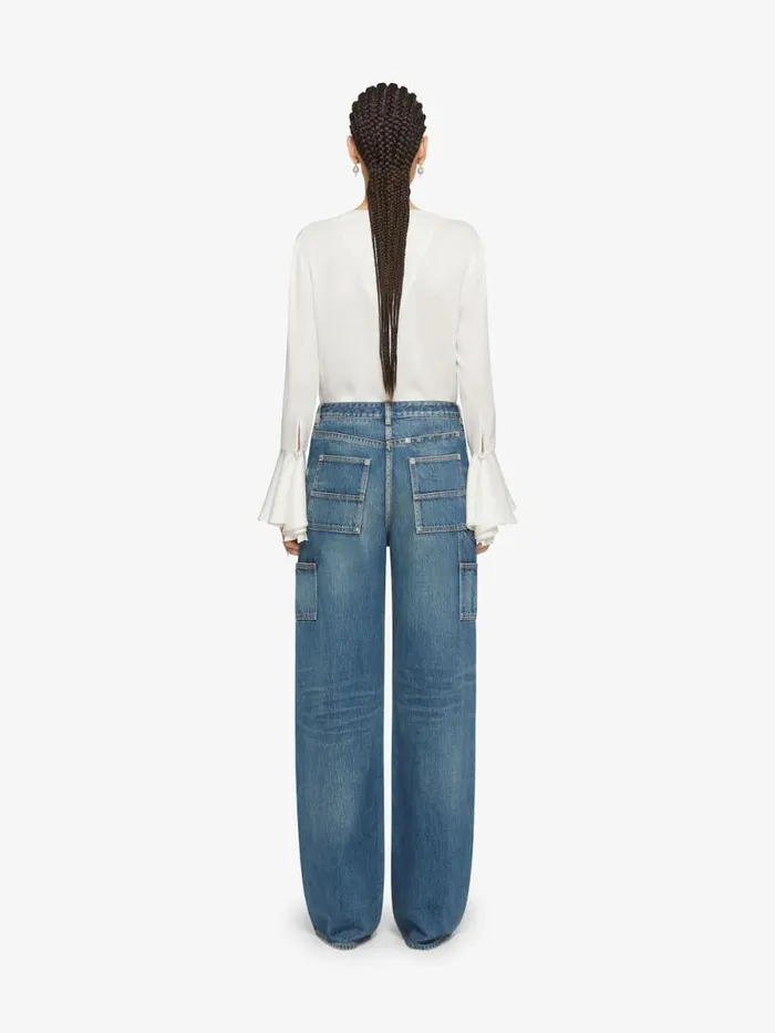 Women Pants and Shorts Givenchy Oversized Jeans In Denim With Patches Deep Blue