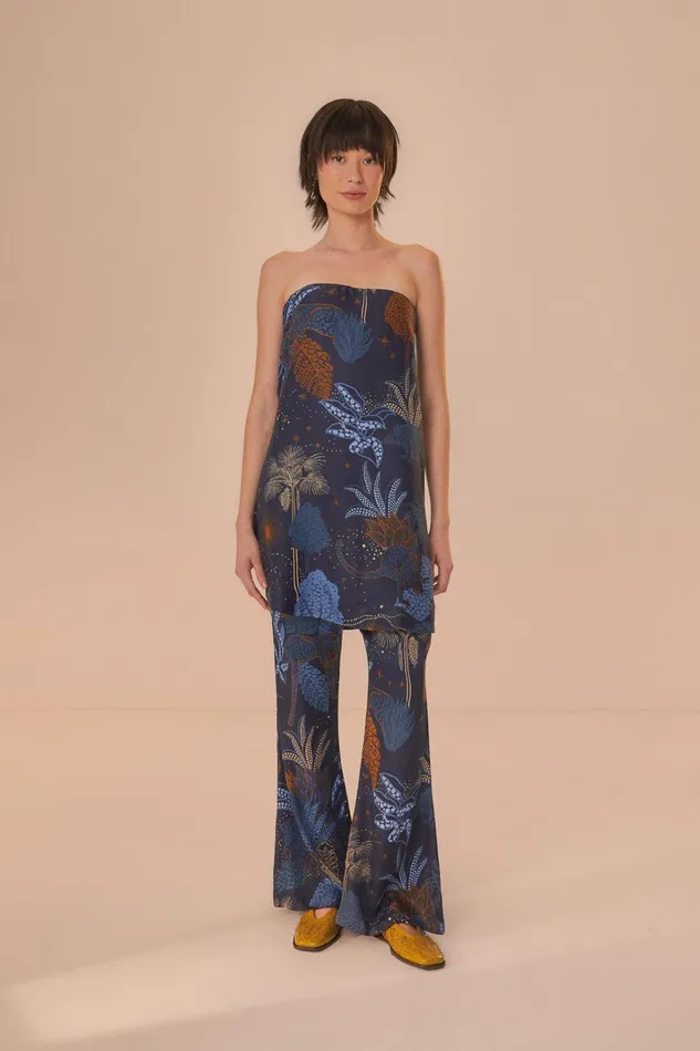 Women Pants Farm Rio Navy Blue Night Jungle Flare Pants