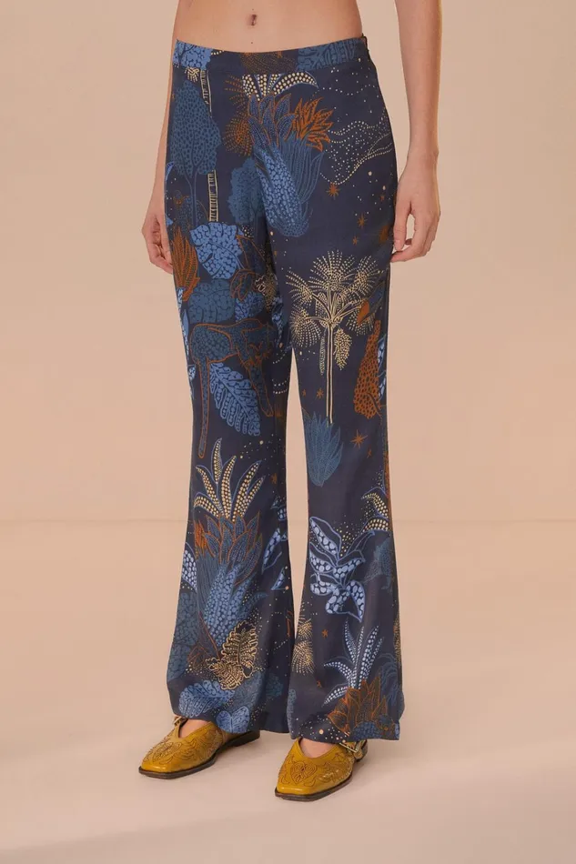 Women Pants Farm Rio Navy Blue Night Jungle Flare Pants