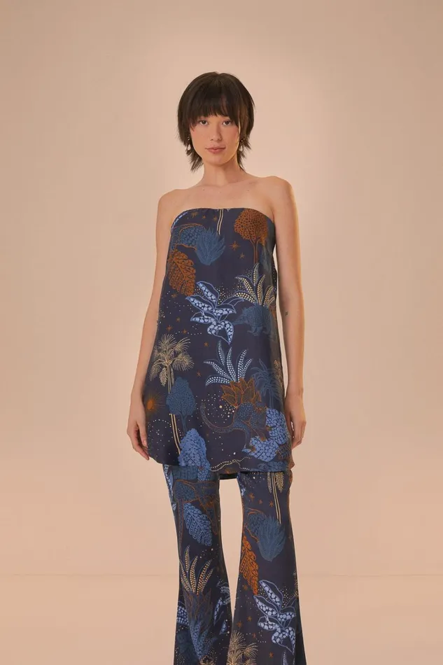 Women Pants Farm Rio Navy Blue Night Jungle Flare Pants
