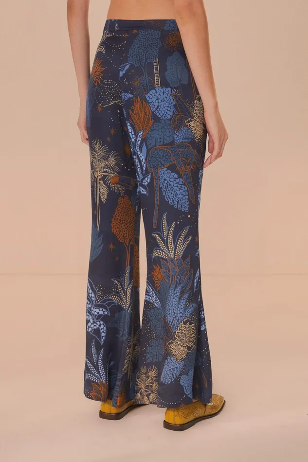 Women Pants Farm Rio Navy Blue Night Jungle Flare Pants