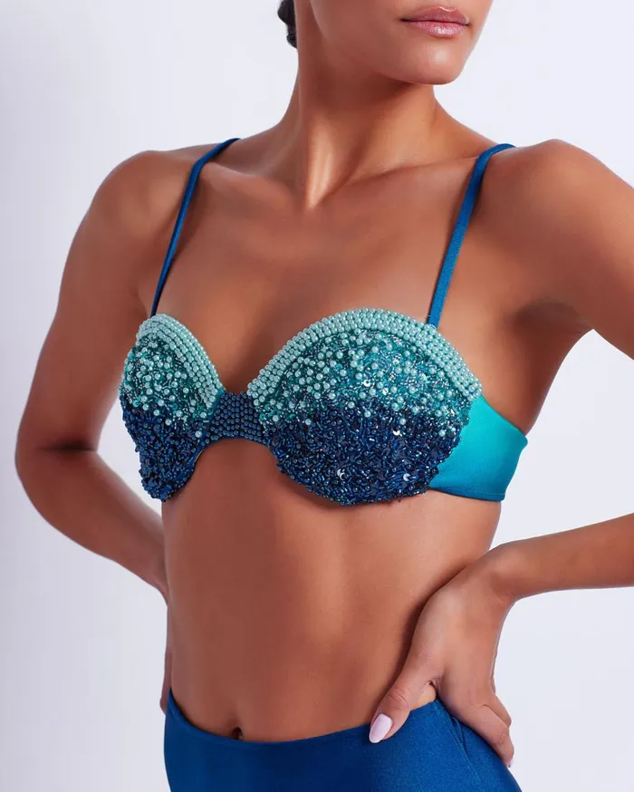 Women PatBO Bikinis HANDBEADED OMBRE BIKINI TOP FINAL SALE High Tide