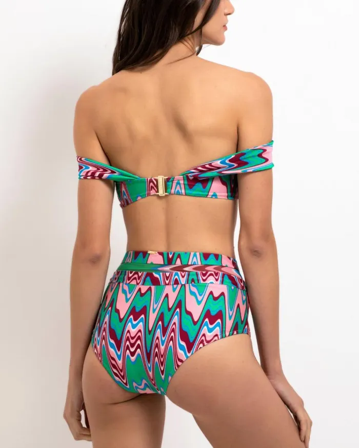 Women PatBO Bikinis Wave Printed Mesh Bikini Bottom FINAL SALE Green Multi Women PatBO Bikinis Wave Printed Mesh Bikini Bottom FINAL SALE Green Multi