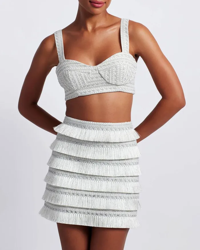 Women PatBO Bottoms Metallic Fringe Mini Skirt Silver