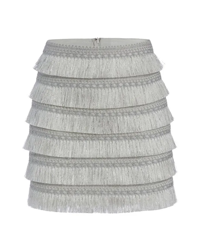 Women PatBO Bottoms Metallic Fringe Mini Skirt Silver Women PatBO Bottoms Metallic Fringe Mini Skirt Silver