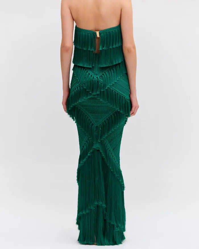 Women PatBO Bottoms Woven Fringe Trim Maxi Skirt EXCLUSIVE Jade