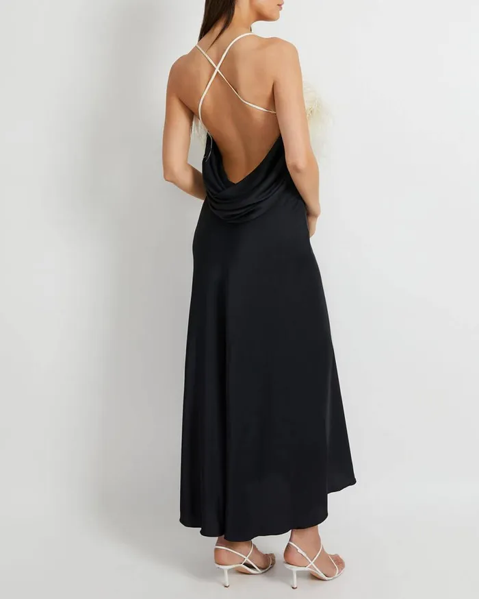 Women PatBO Dresses and Jumpsuits FEATHER TRIM MAXI SLIP DRESS FINAL SALE Black Women PatBO Dresses and Jumpsuits FEATHER TRIM MAXI SLIP DRESS FINAL SALE Black