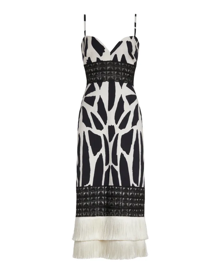 Women PatBO Dresses and Jumpsuits Fringe Trim Cotton Midi Dress FINAL SALE Black White