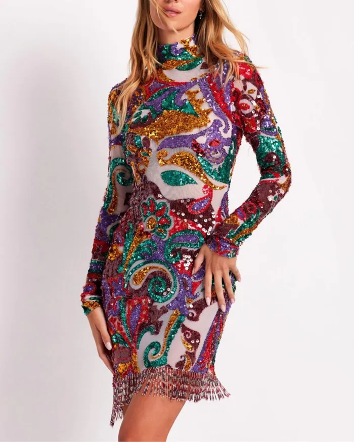 Women PatBO Dresses and Jumpsuits HandBeaded Daydreamer Mini Dress FINAL SALE Multi
