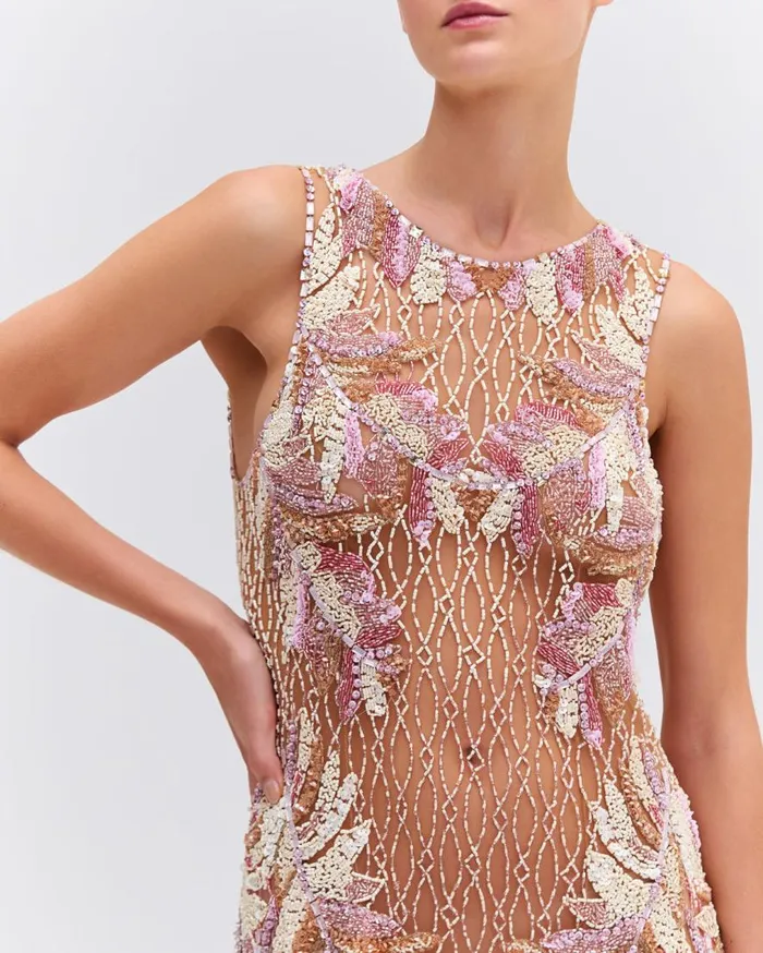 Women PatBO Dresses and Jumpsuits HandBeaded Sleeveless Mini Dress EXCLUSIVE Multi