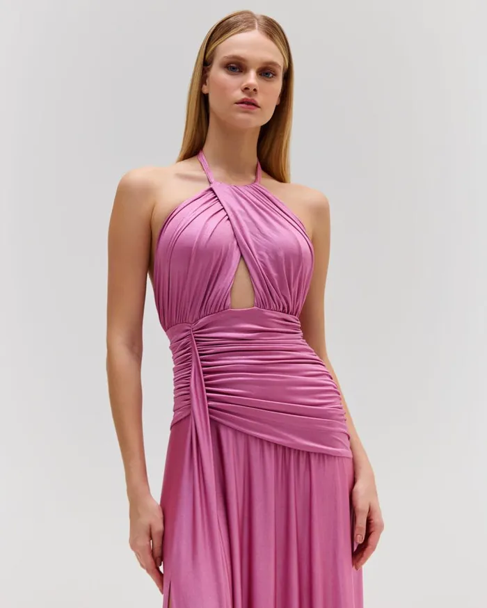 Women PatBO Dresses and Jumpsuits Metallic Jersey Halterneck Maxi Dress Lilac
