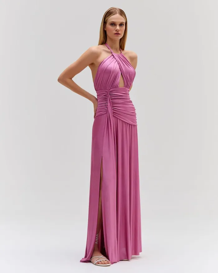 Women PatBO Dresses and Jumpsuits Metallic Jersey Halterneck Maxi Dress Lilac Women PatBO Dresses and Jumpsuits Metallic Jersey Halterneck Maxi Dress Lilac