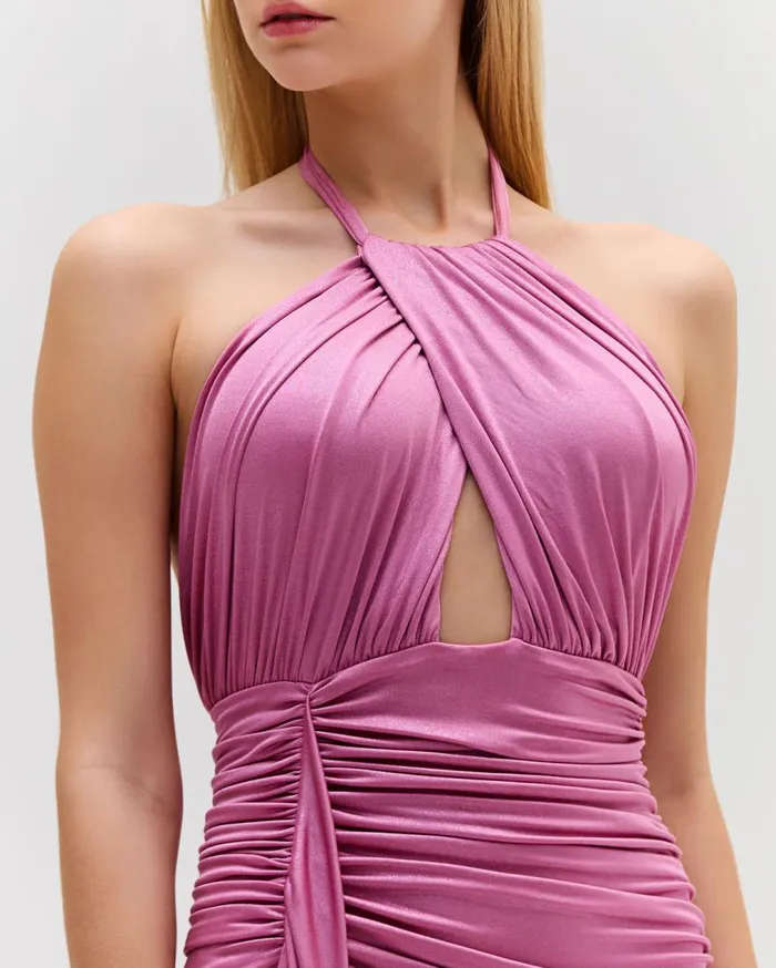 Women PatBO Dresses and Jumpsuits Metallic Jersey Halterneck Maxi Dress Lilac Women PatBO Dresses and Jumpsuits Metallic Jersey Halterneck Maxi Dress Lilac