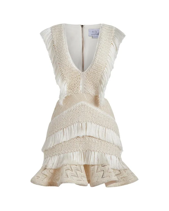 Women PatBO Dresses and Jumpsuits Plunge Fringe Trim Mini Dress Sandstone Women PatBO Dresses and Jumpsuits Plunge Fringe Trim Mini Dress Sandstone