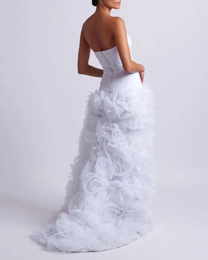 Women PatBO Dresses and Jumpsuits PREORDER HandEmbroidered Strapless Gown EXCLUSIVE White
