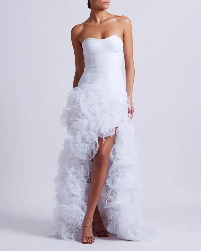 Women PatBO Dresses and Jumpsuits PREORDER HandEmbroidered Strapless Gown EXCLUSIVE White