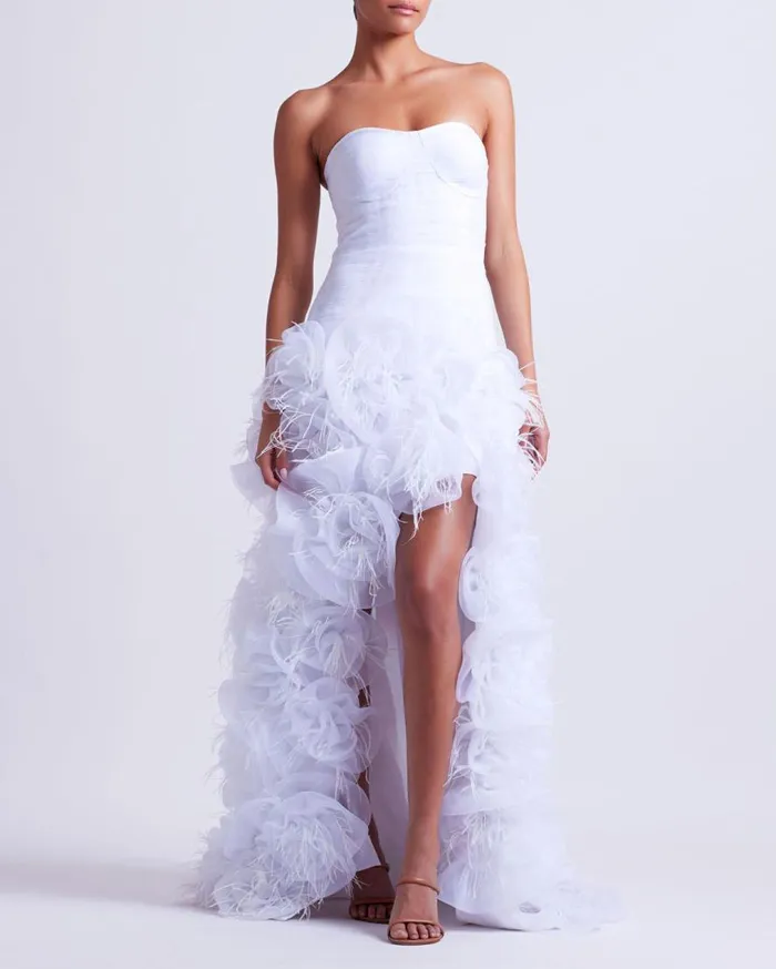 Women PatBO Dresses and Jumpsuits PREORDER HandEmbroidered Strapless Gown EXCLUSIVE White