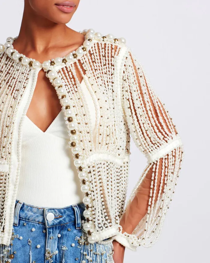 Women PatBO Jackets FULLY BEADED JACKET RUNWAY White Women PatBO Jackets FULLY BEADED JACKET RUNWAY White