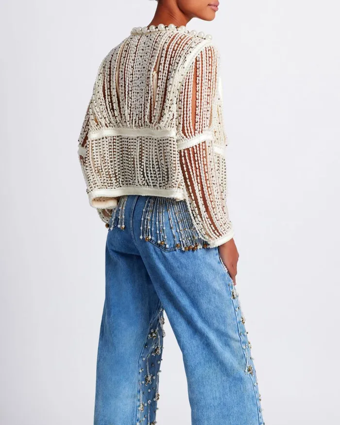 Women PatBO Jackets FULLY BEADED JACKET RUNWAY White Women PatBO Jackets FULLY BEADED JACKET RUNWAY White