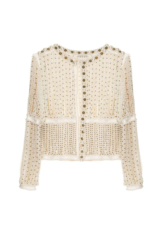 Women PatBO Jackets FULLY BEADED JACKET RUNWAY White Women PatBO Jackets FULLY BEADED JACKET RUNWAY White