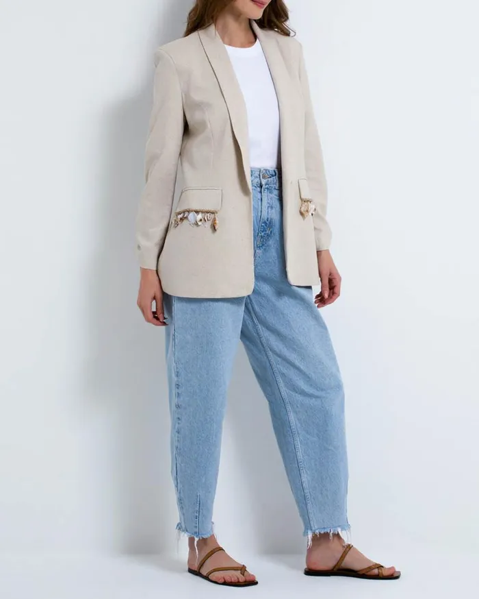Women PatBO Jackets Seashell Beaded Boyfriend Blazer FINAL SALE Natural Women PatBO Jackets Seashell Beaded Boyfriend Blazer FINAL SALE Natural