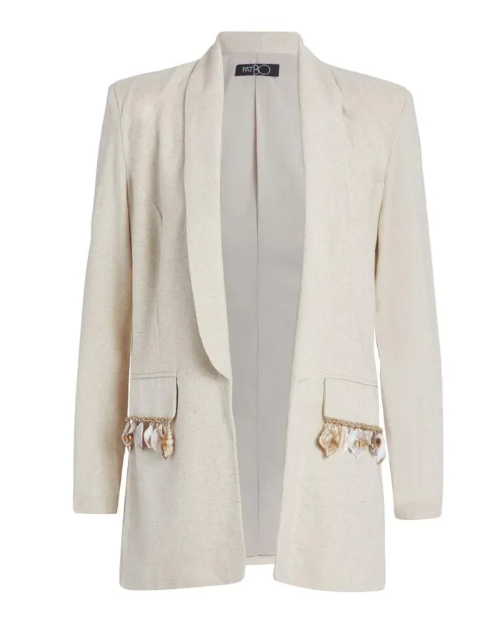 Women PatBO Jackets Seashell Beaded Boyfriend Blazer FINAL SALE Natural Women PatBO Jackets Seashell Beaded Boyfriend Blazer FINAL SALE Natural