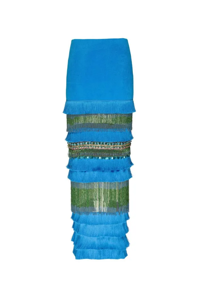Women PatBO Matching Sets HANDBEADED FRINGE TRIM MAXI SKIRT FINAL SALE Blue Women PatBO Matching Sets HANDBEADED FRINGE TRIM MAXI SKIRT FINAL SALE Blue