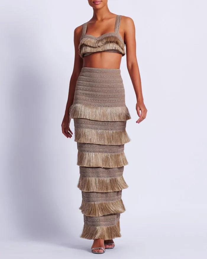Women PatBO Matching Sets Metallic Fringe Maxi Skirt Gold Women PatBO Matching Sets Metallic Fringe Maxi Skirt Gold