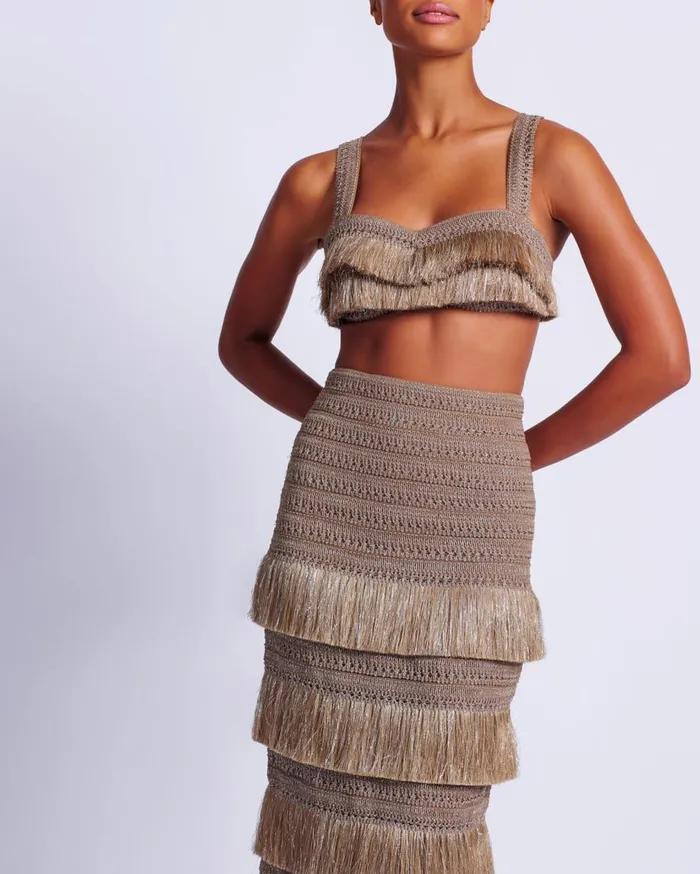 Women PatBO Matching Sets Metallic Fringe Maxi Skirt Gold Women PatBO Matching Sets Metallic Fringe Maxi Skirt Gold