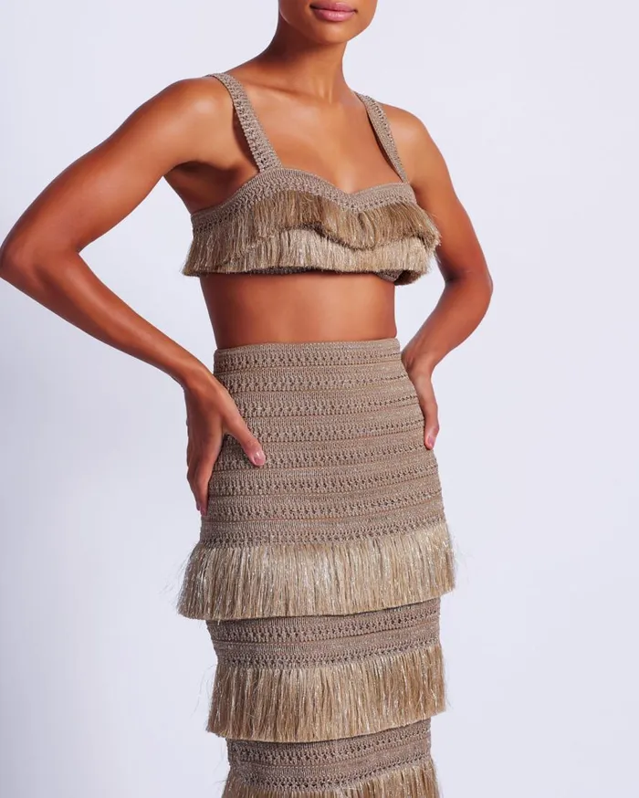 Women PatBO Matching Sets Metallic Fringe Maxi Skirt Gold Women PatBO Matching Sets Metallic Fringe Maxi Skirt Gold