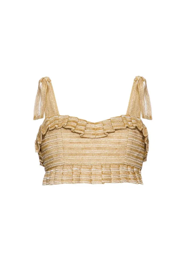 Women PatBO Matching Sets Metallic Stripe Cropped Top FINAL SALE Gold Women PatBO Matching Sets Metallic Stripe Cropped Top FINAL SALE Gold