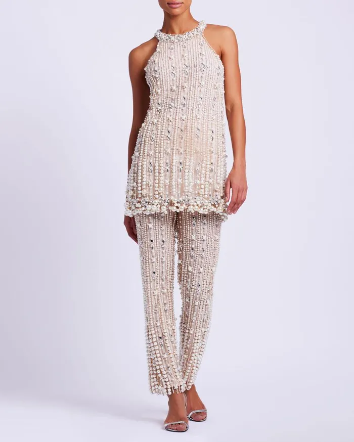 Women PatBO Matching Sets PearlBeaded Tunic Ivory Women PatBO Matching Sets PearlBeaded Tunic Ivory