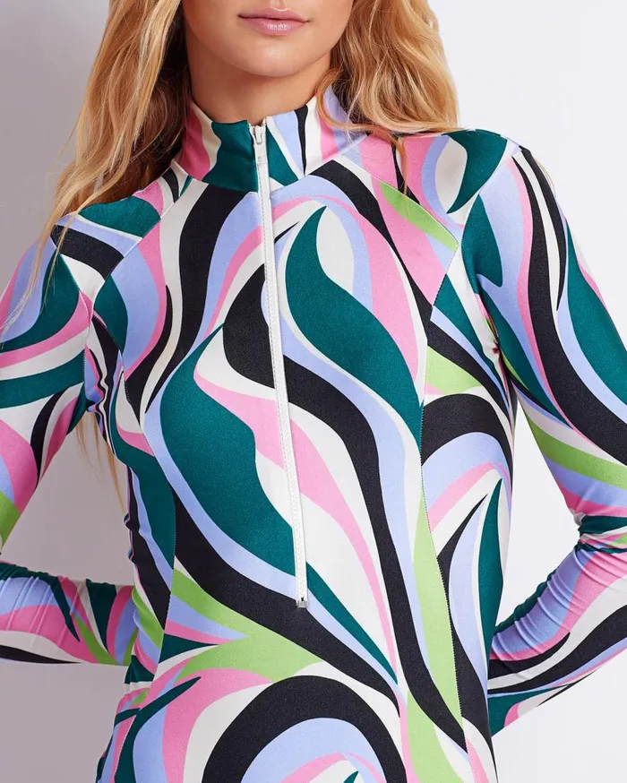 Women PatBO One Pieces DELOS ZIPFRONT RASHGUARD FINAL SALE Black Multi Women PatBO One Pieces DELOS ZIPFRONT RASHGUARD FINAL SALE Black Multi