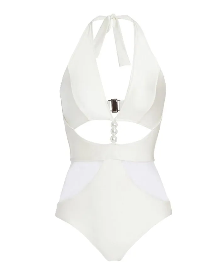Women PatBO One Pieces Pearl Beaded One Piece X Harrods FINAL SALE White