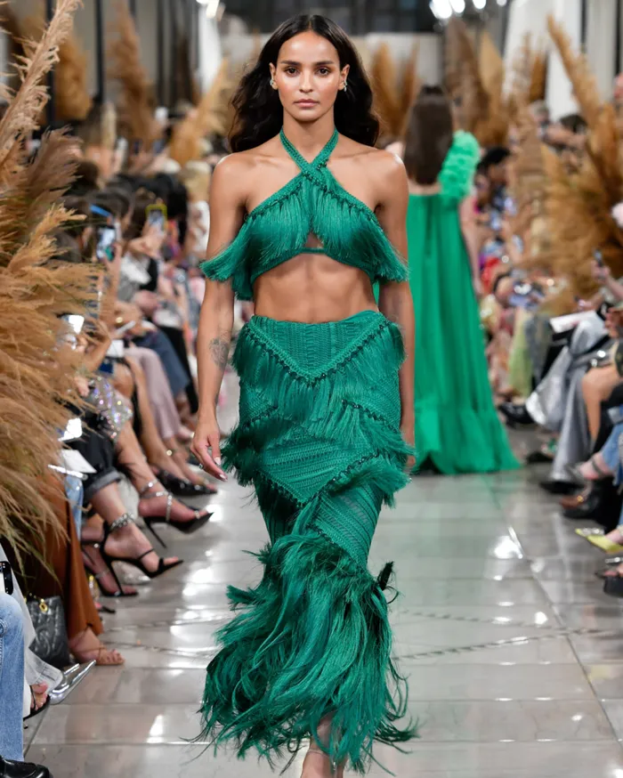 Women PatBO Tops and Bodysuits Fringe Halterneck Top EXCLUSIVE Jade
