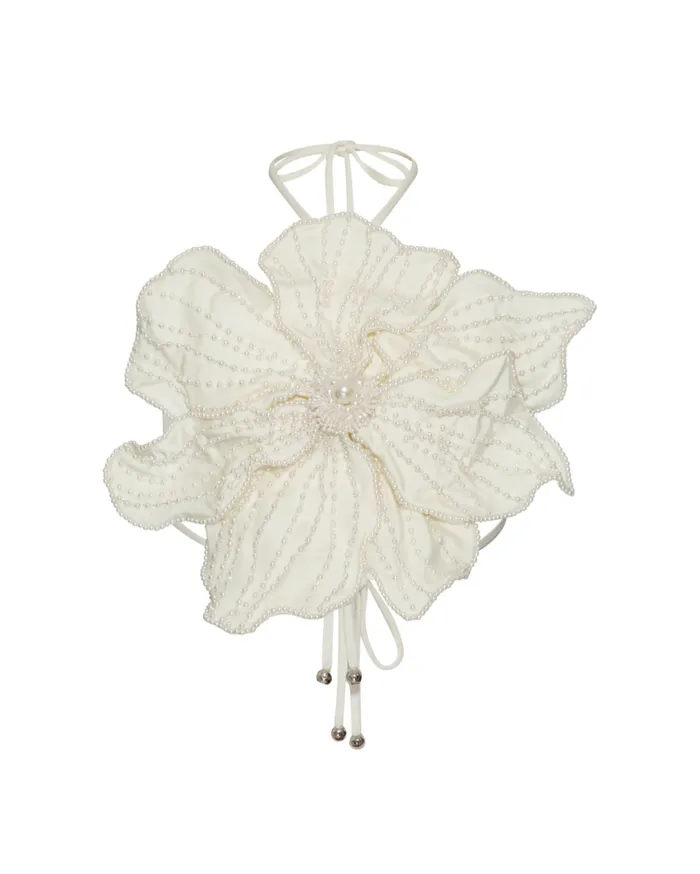 Women PatBO Tops and Bodysuits HANDBEADED FLOWER TOP White