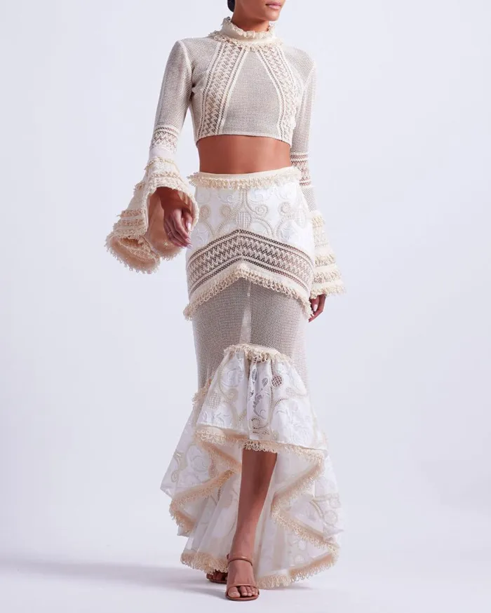 Women PatBO Tops and Bodysuits Woven Bell Sleeve Cropped Top Wheat