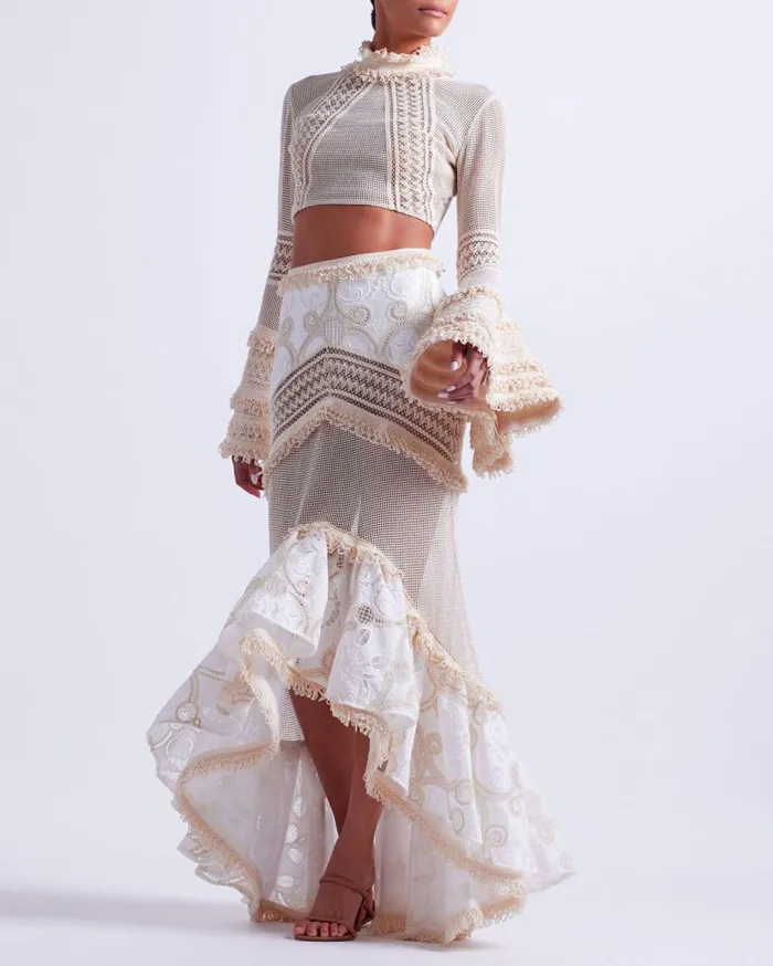 Women PatBO Tops and Bodysuits Woven Bell Sleeve Cropped Top Wheat Women PatBO Tops and Bodysuits Woven Bell Sleeve Cropped Top Wheat