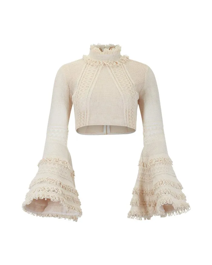 Women PatBO Tops and Bodysuits Woven Bell Sleeve Cropped Top Wheat Women PatBO Tops and Bodysuits Woven Bell Sleeve Cropped Top Wheat