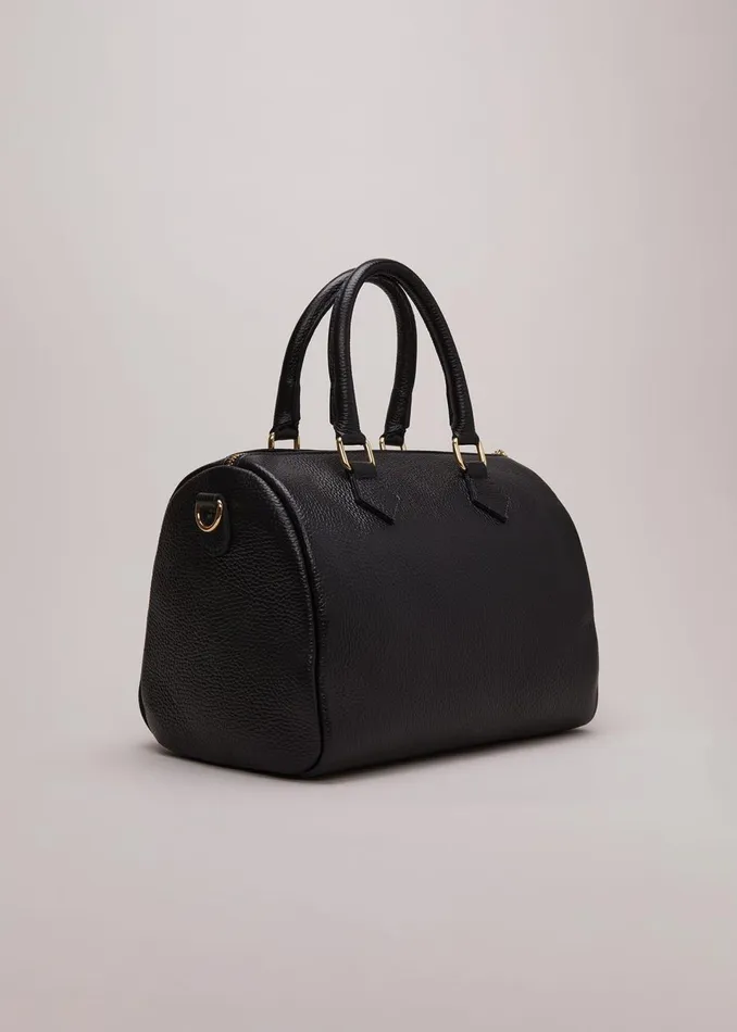 Women Phase Eight Bags and Clutches Black Leather Bowling Bag